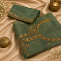 Emerald green heavy work dress material