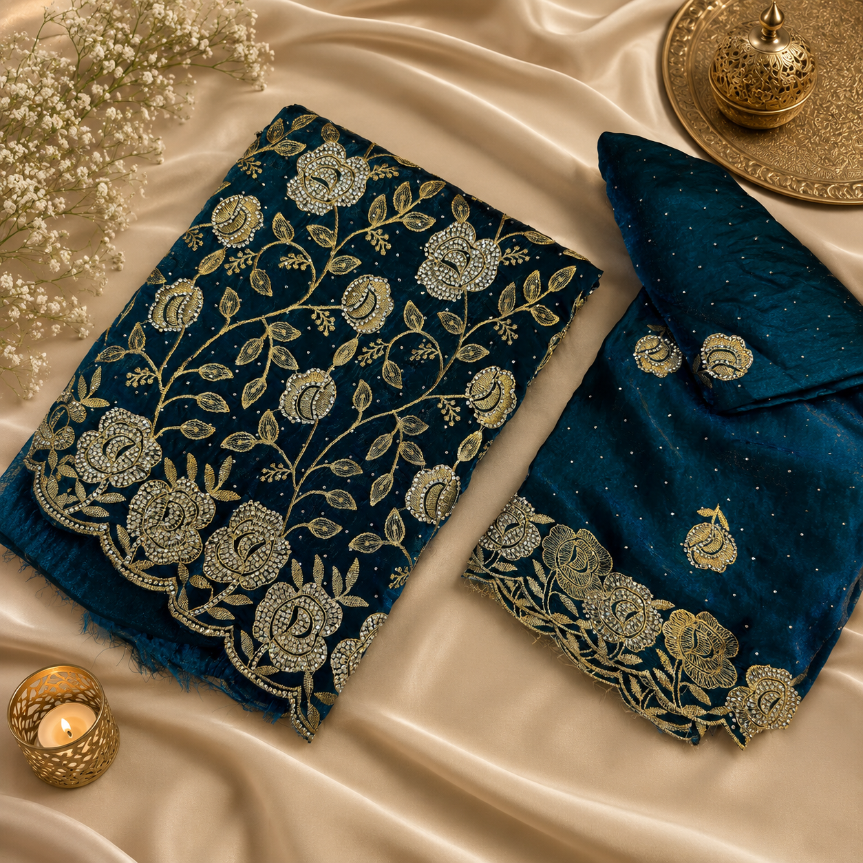 Cobalt blue full body work dress material