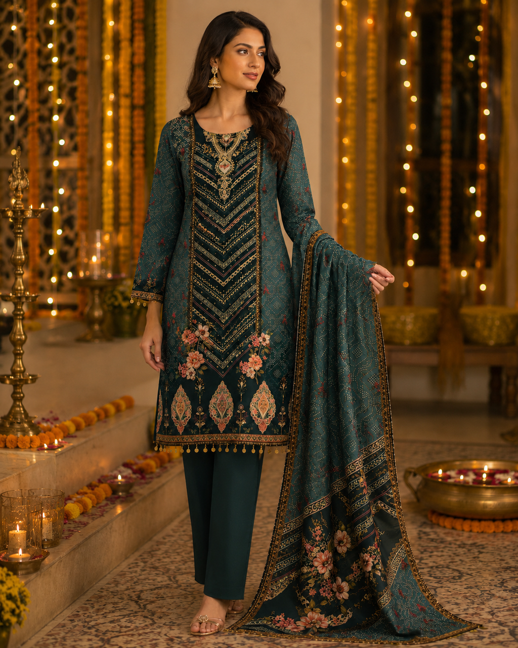 Teal royal kurti set
