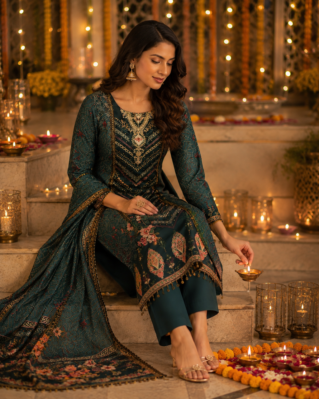 Teal royal kurti set