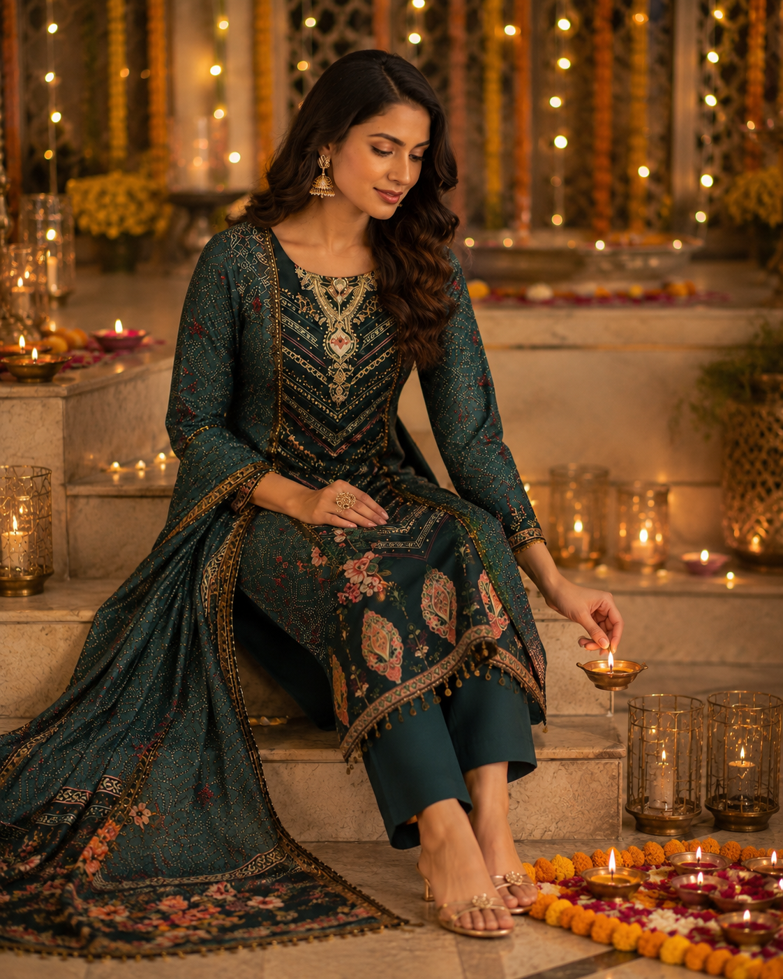 Teal royal kurti set