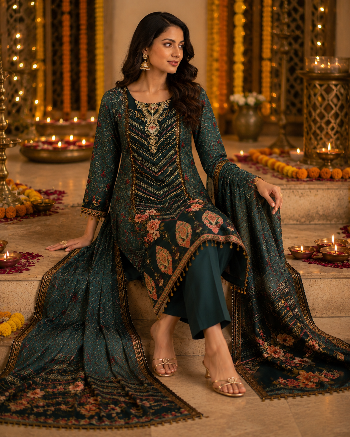 Teal royal kurti set