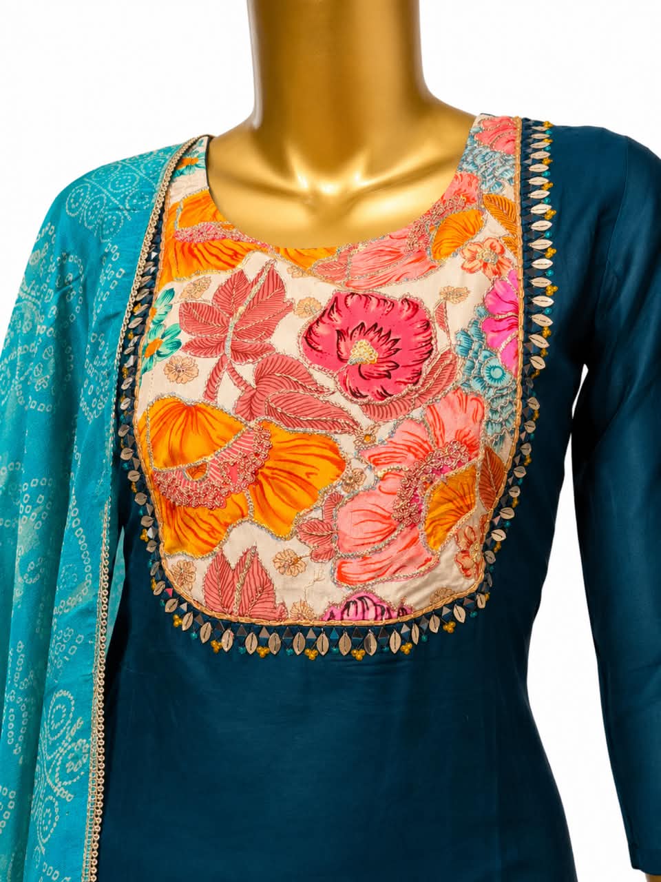 Peacock blue metallic work