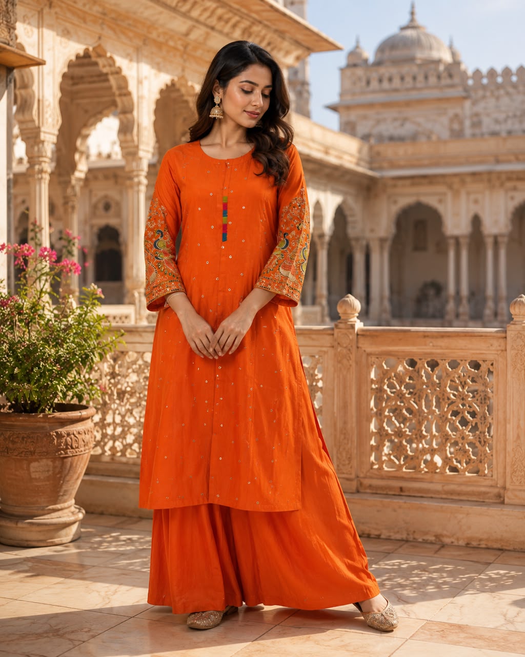 Orange Anarkali Set