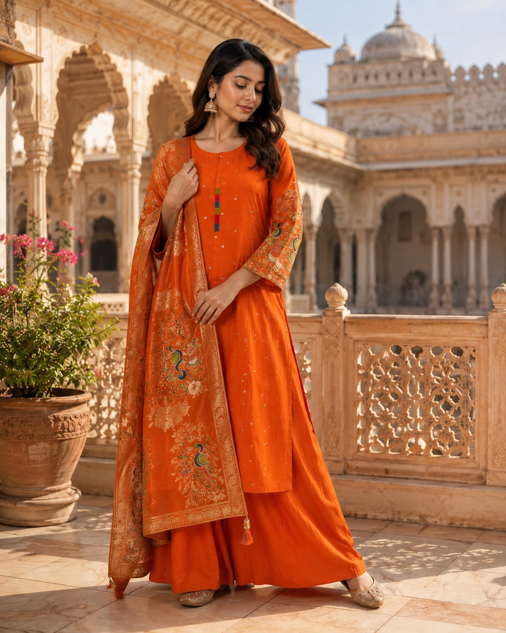 Orange Anarkali Set