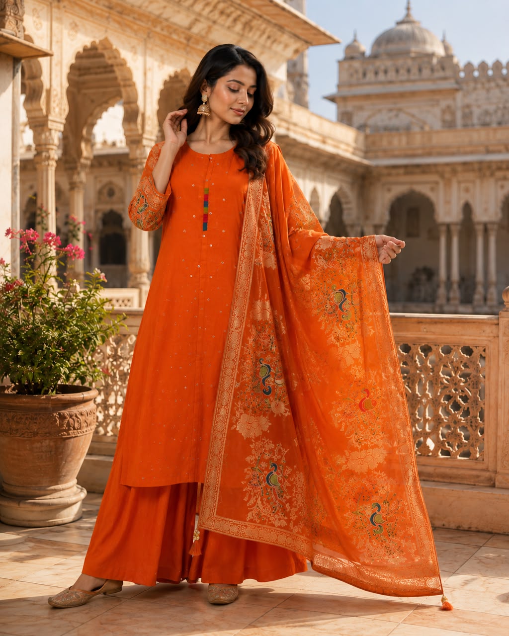 Orange Anarkali Set