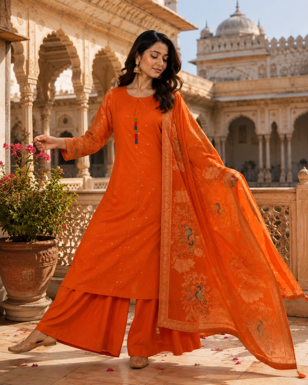 Orange Anarkali Set