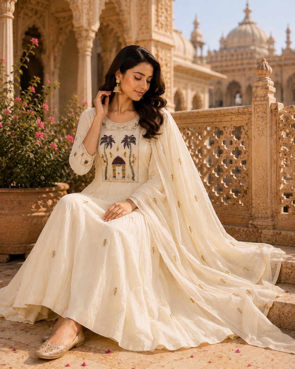 Off White Anarkali Traditional Set