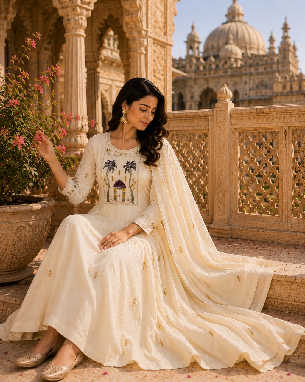 Off White Anarkali Traditional Set