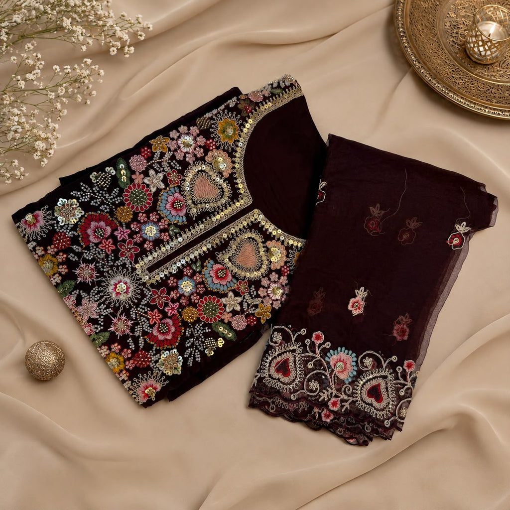 WINE HAND WORK DRESS MATERIAL