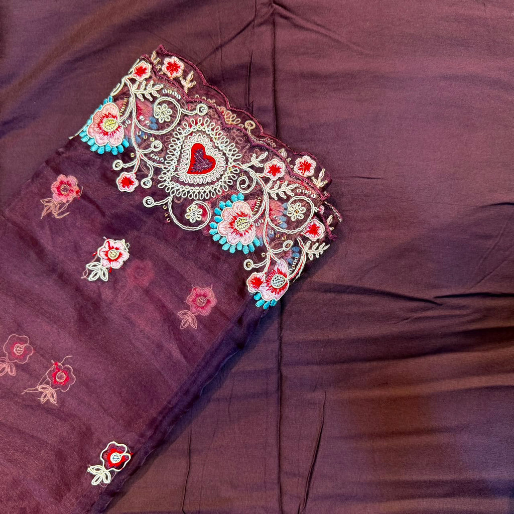 WINE HAND WORK DRESS MATERIAL