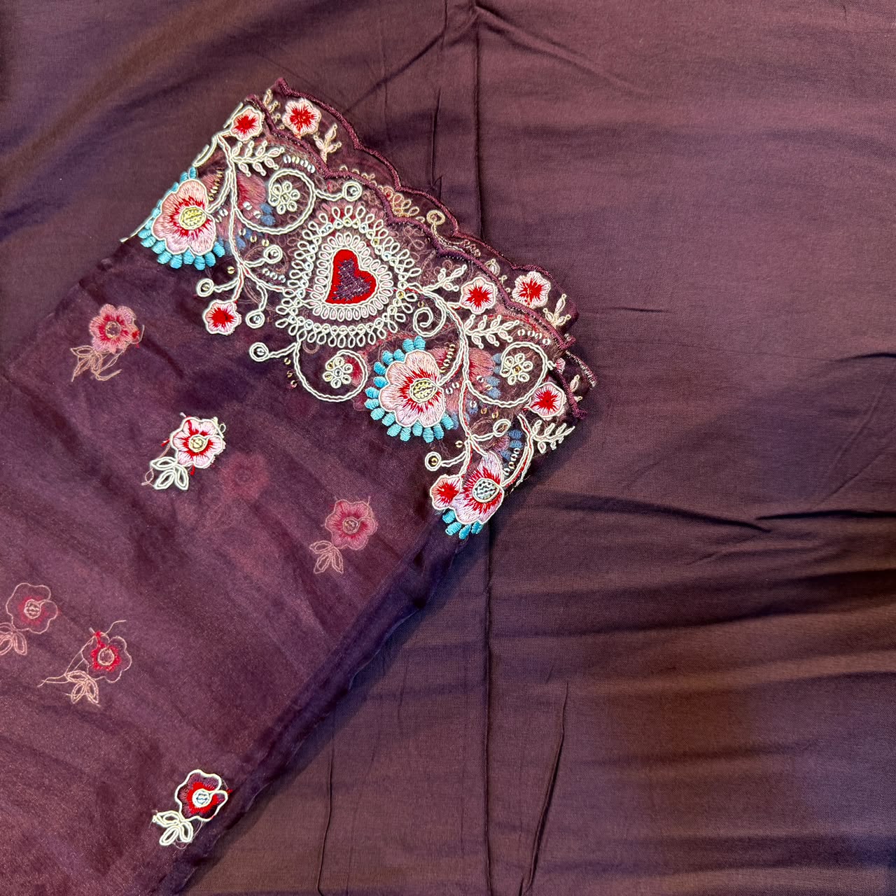 WINE HAND WORK DRESS MATERIAL