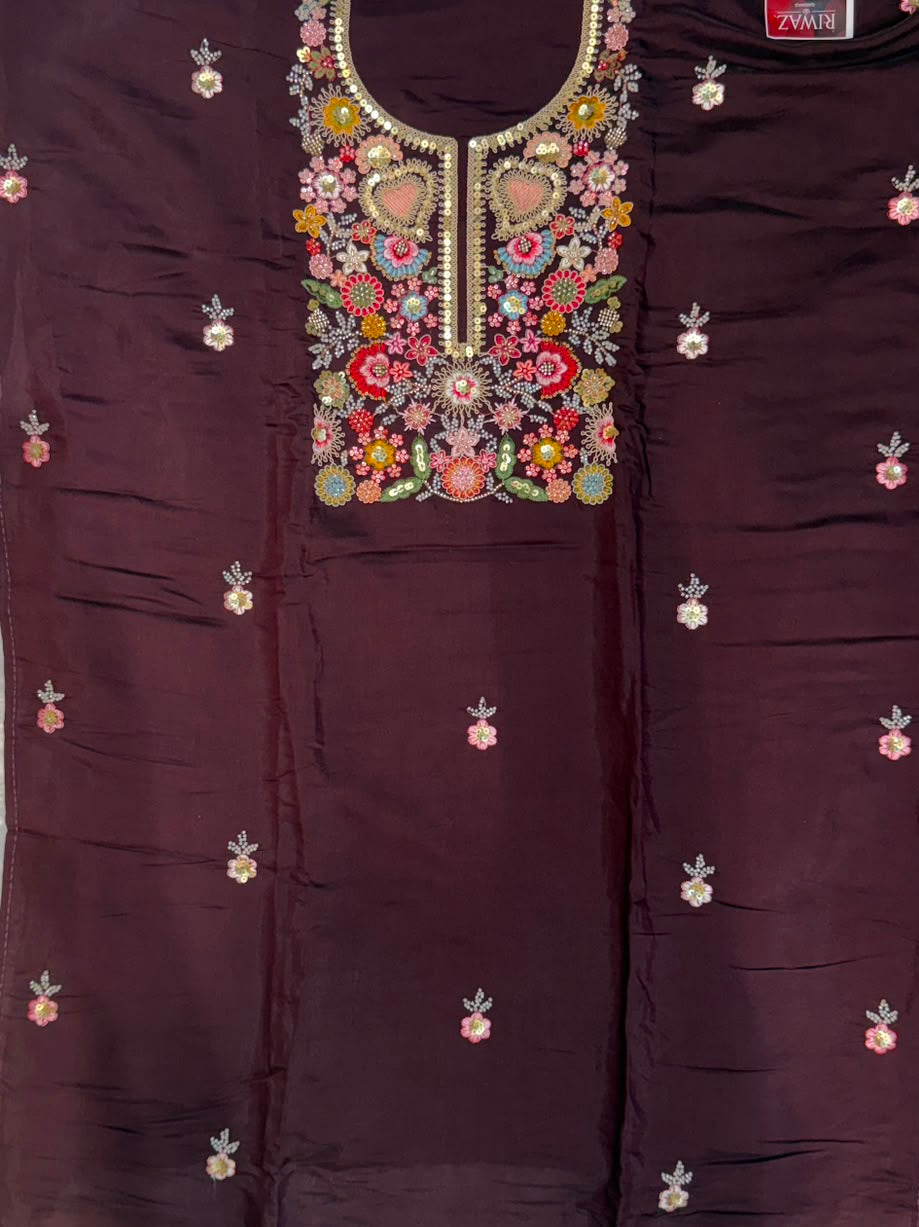 WINE HAND WORK DRESS MATERIAL