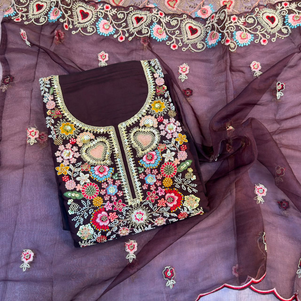 WINE HAND WORK DRESS MATERIAL