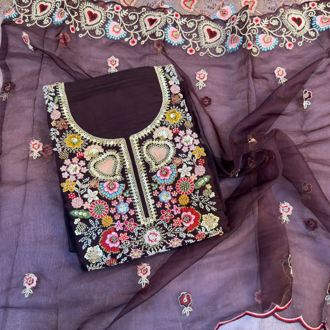 WINE HAND WORK DRESS MATERIAL