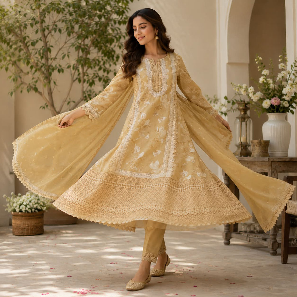 Lawn cotton embroidered work kurti set