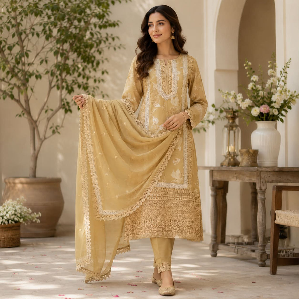 Lawn cotton embroidered work kurti set