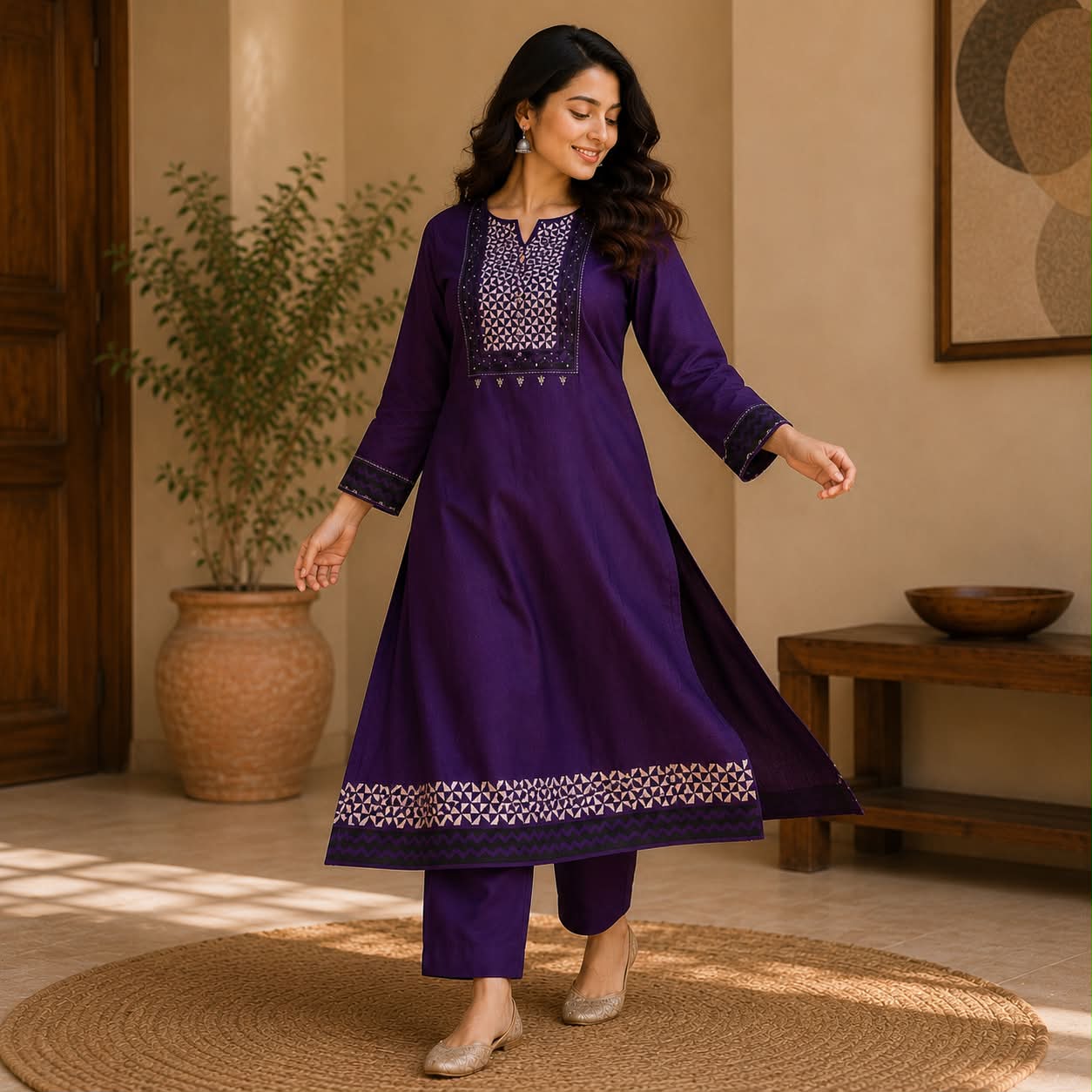 Purple pure cotton printed kurti suit