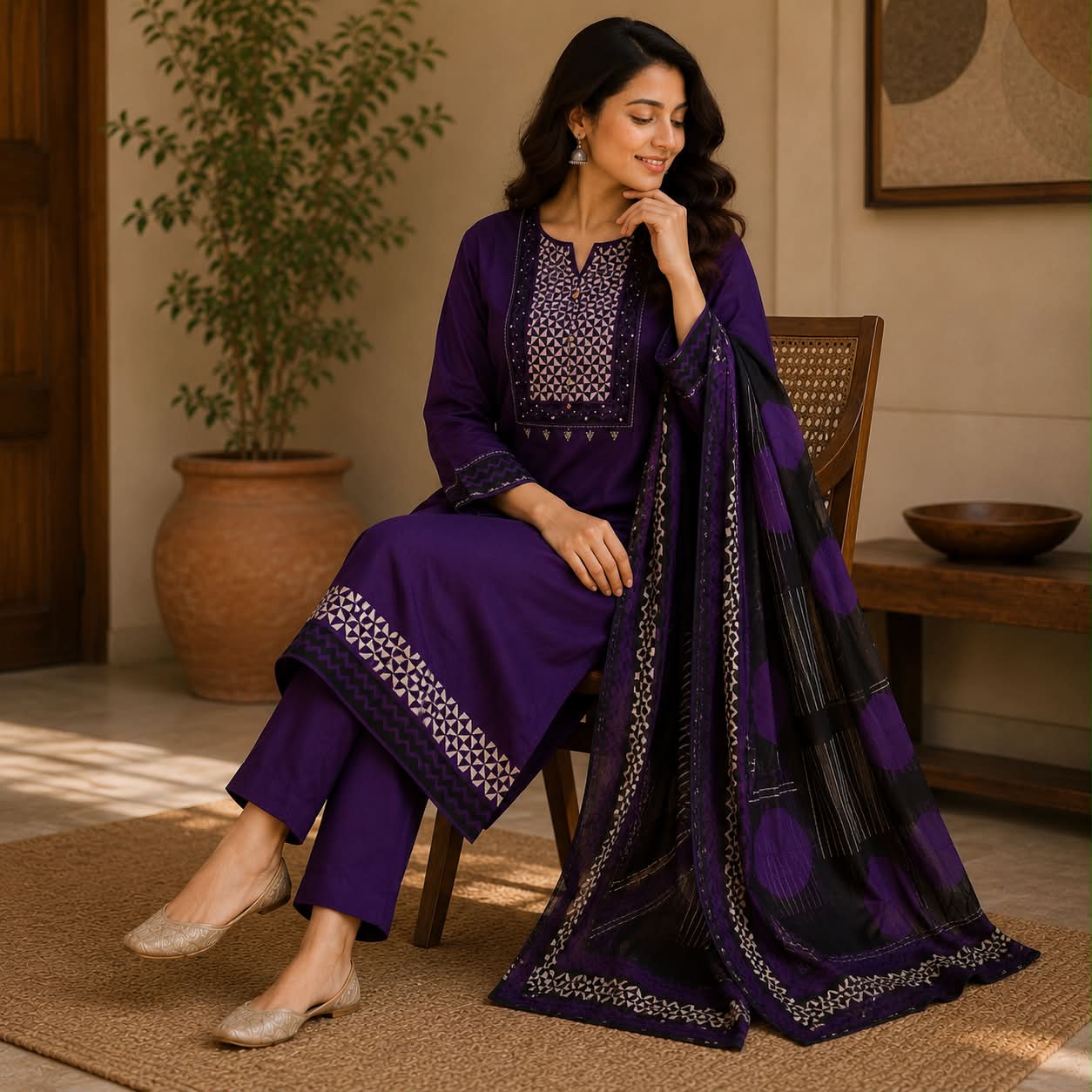 Purple pure cotton printed kurti suit