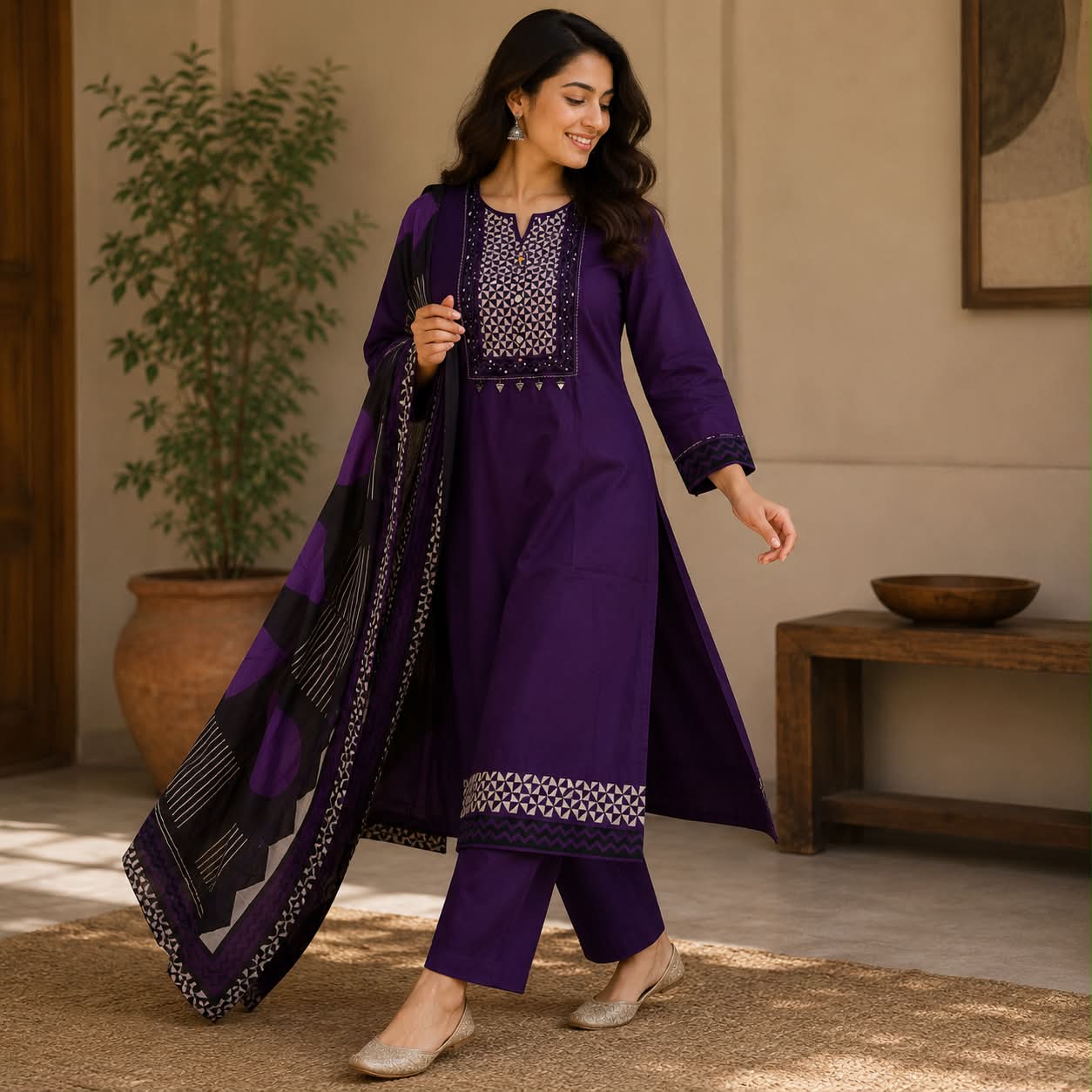 Purple pure cotton printed kurti suit