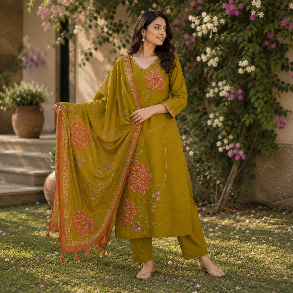 Mehendi pure cotton aari kurti set