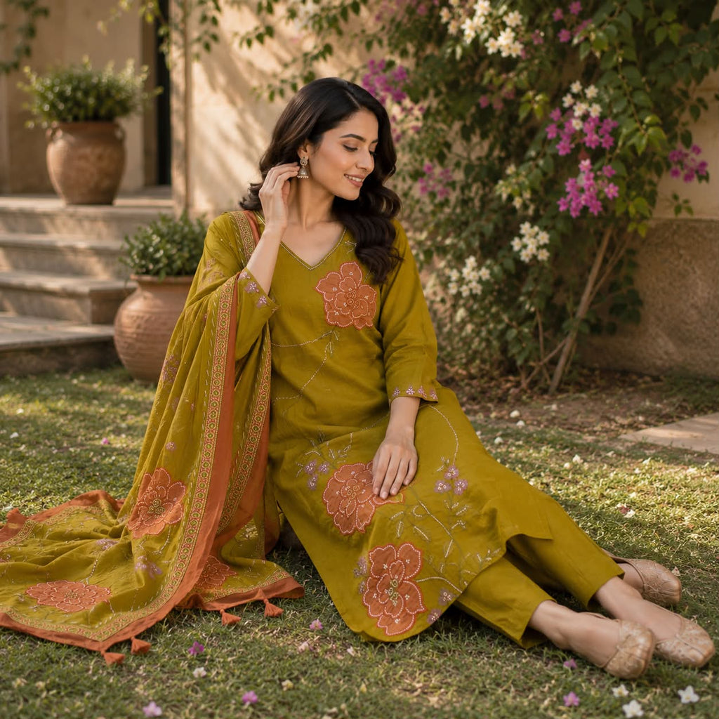 Mehendi pure cotton aari kurti set