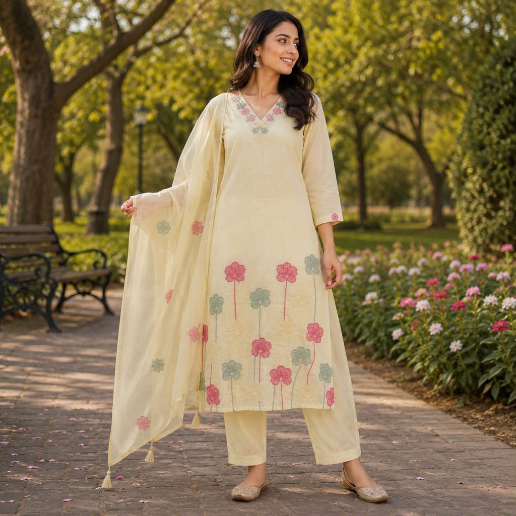 Off white mul chanderi cotton kurti set