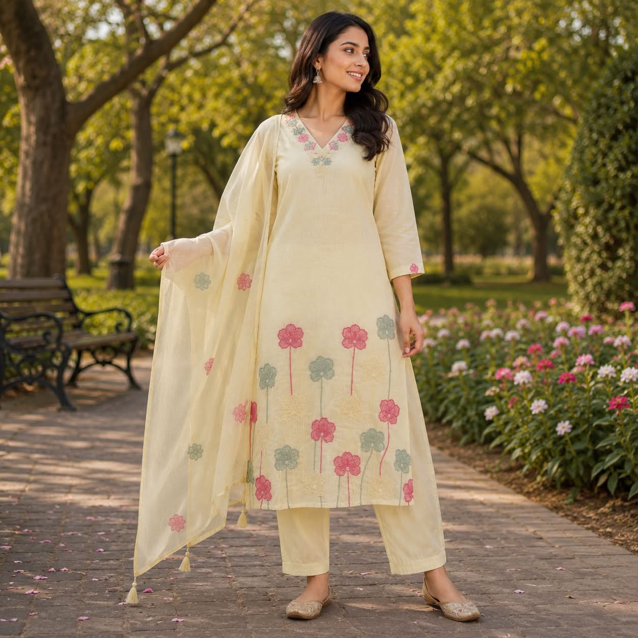 Off white mul chanderi cotton kurti set