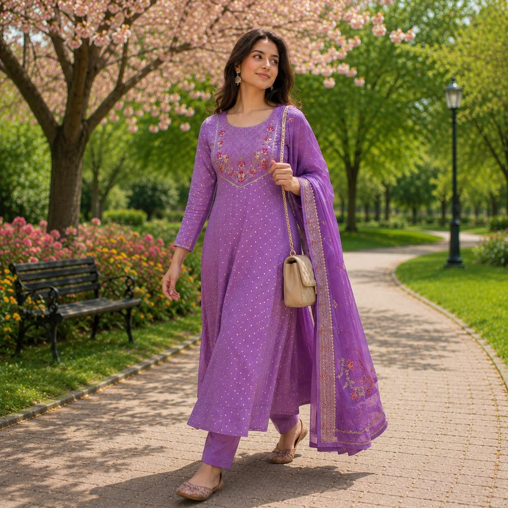 Purple Elegant Anarkali Kurti Set