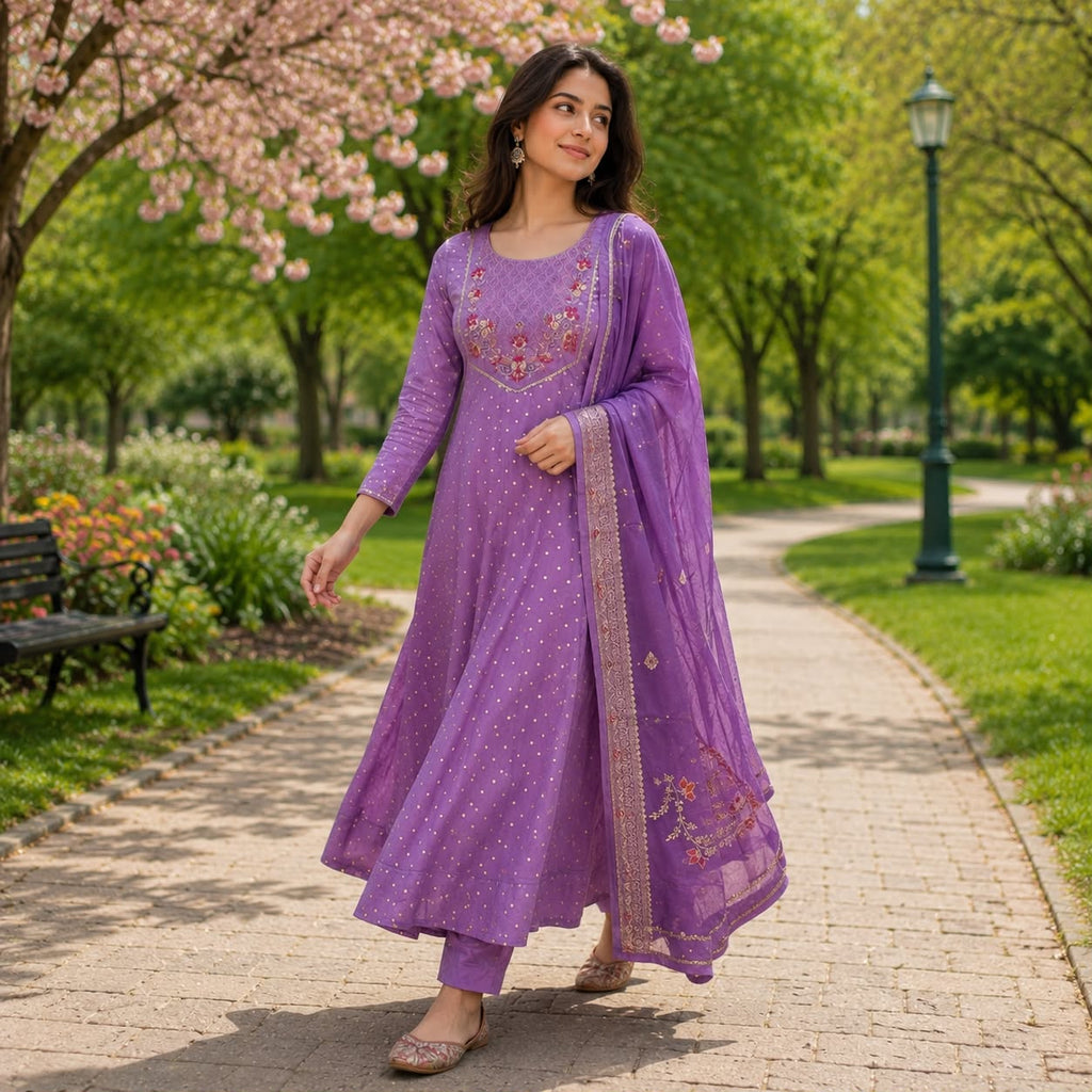 Purple Elegant Anarkali Kurti Set