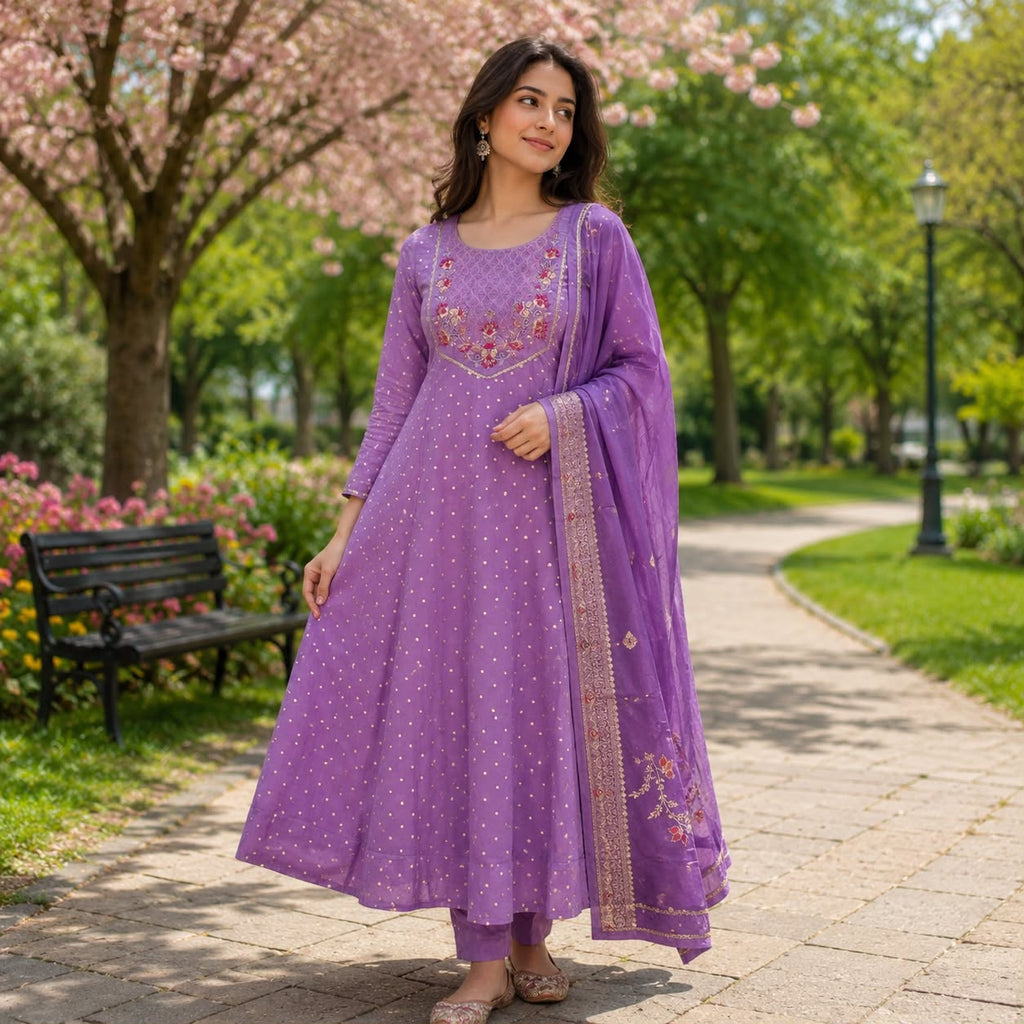 Purple Elegant Anarkali Kurti Set