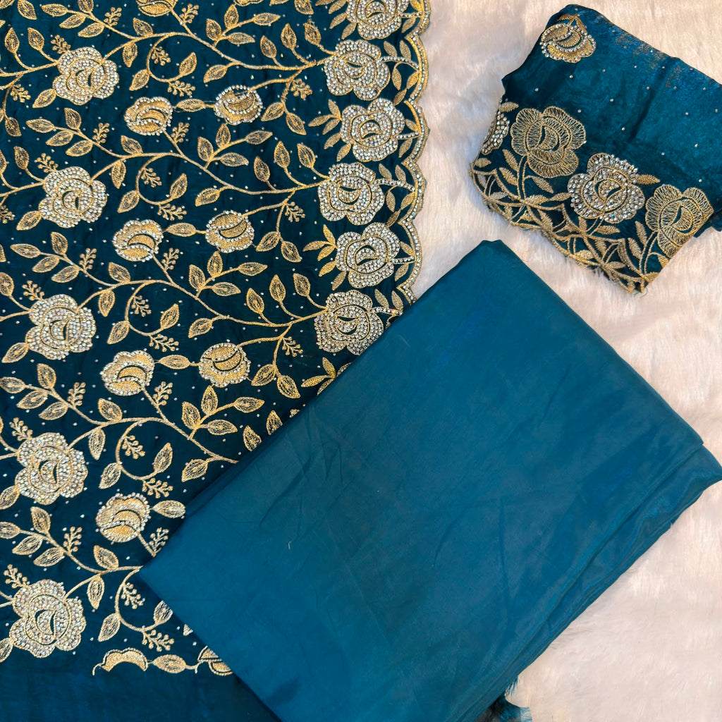 Cobalt blue full body work dress material
