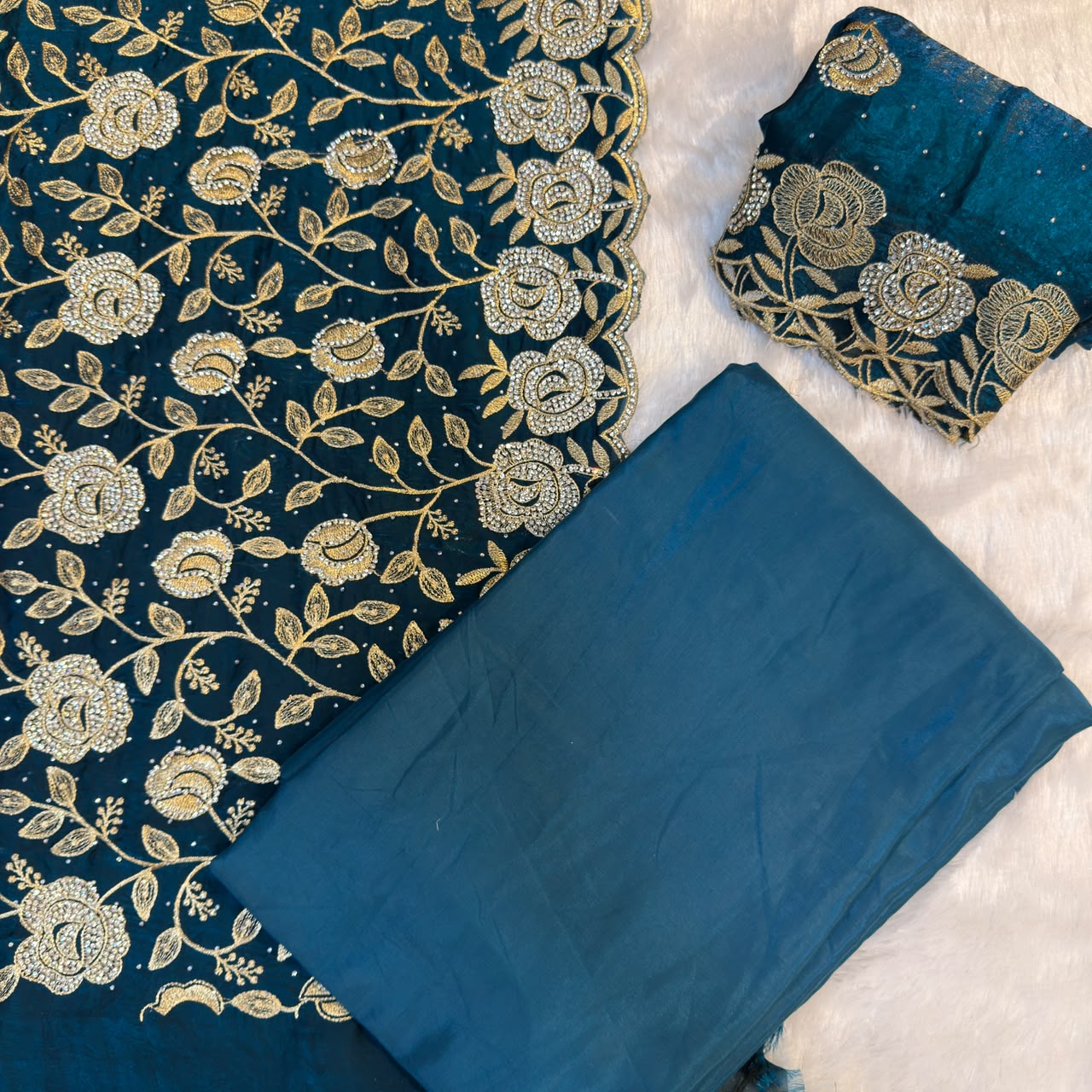 Cobalt blue full body work dress material