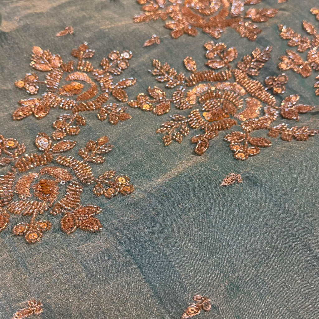 Emerald green heavy work dress material