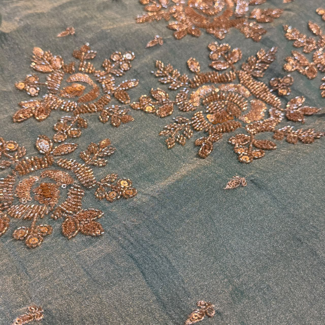 Emerald green heavy work dress material