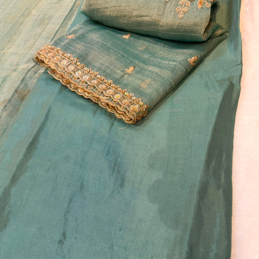 Emerald green heavy work dress material