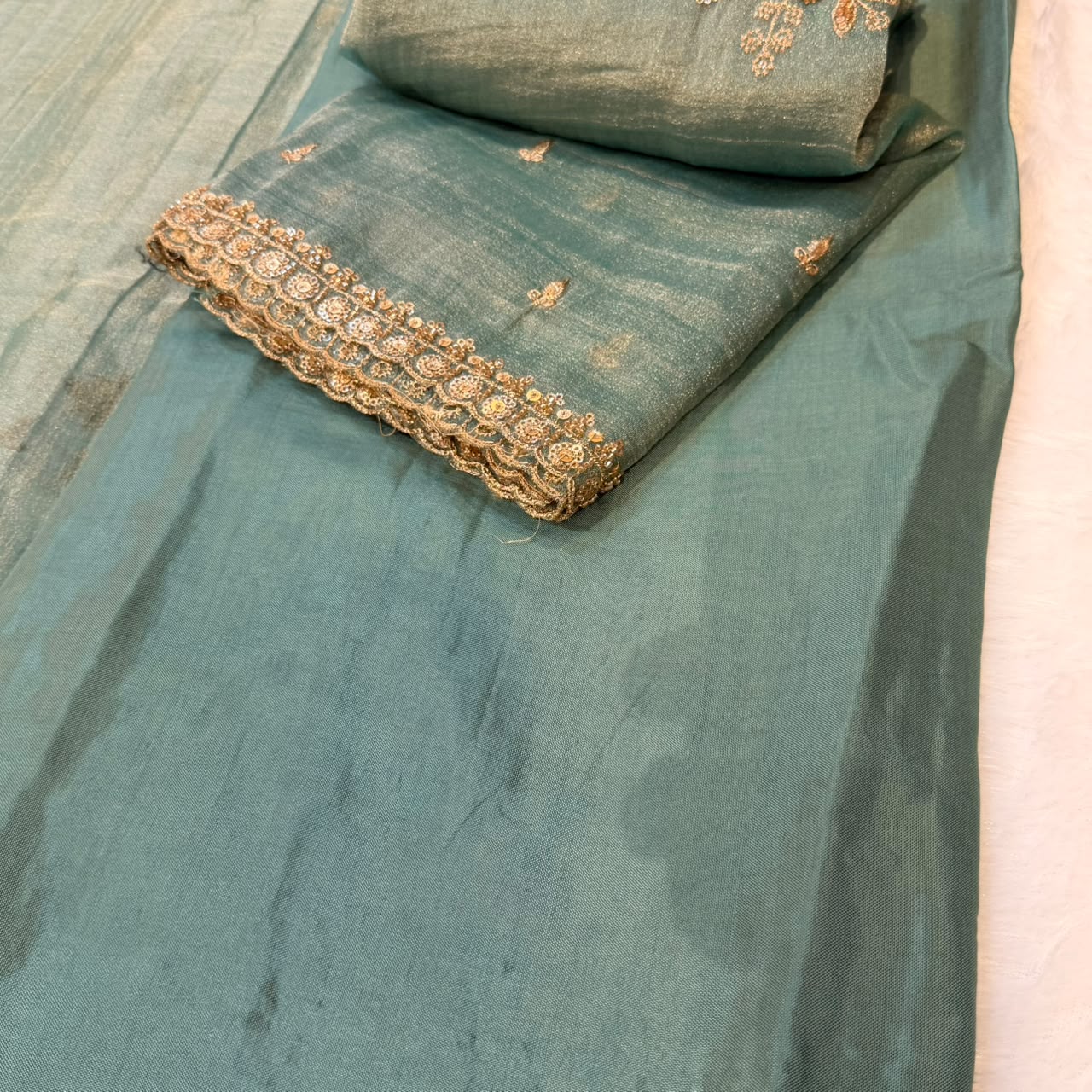 Emerald green heavy work dress material