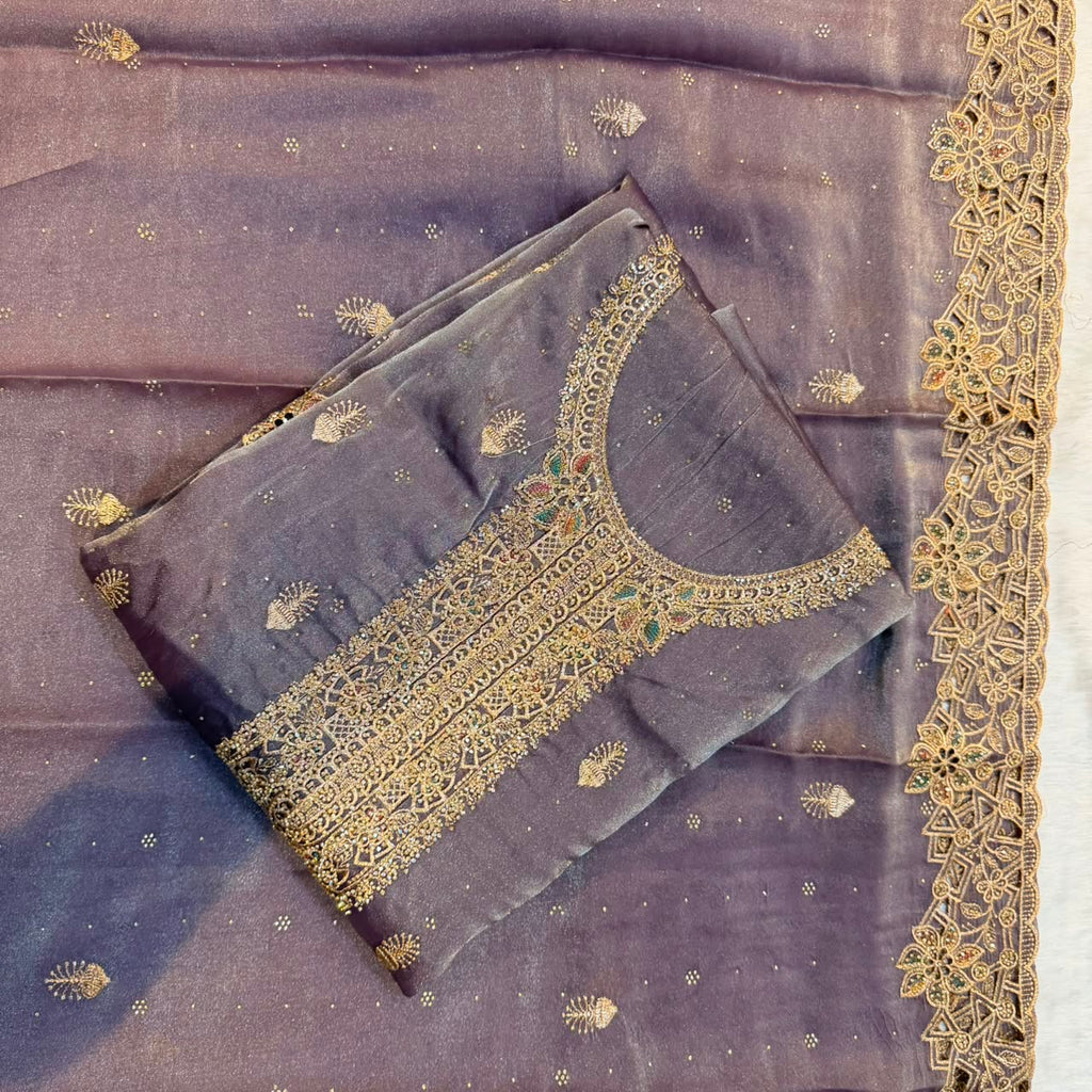 Lavender heavy work dress material
