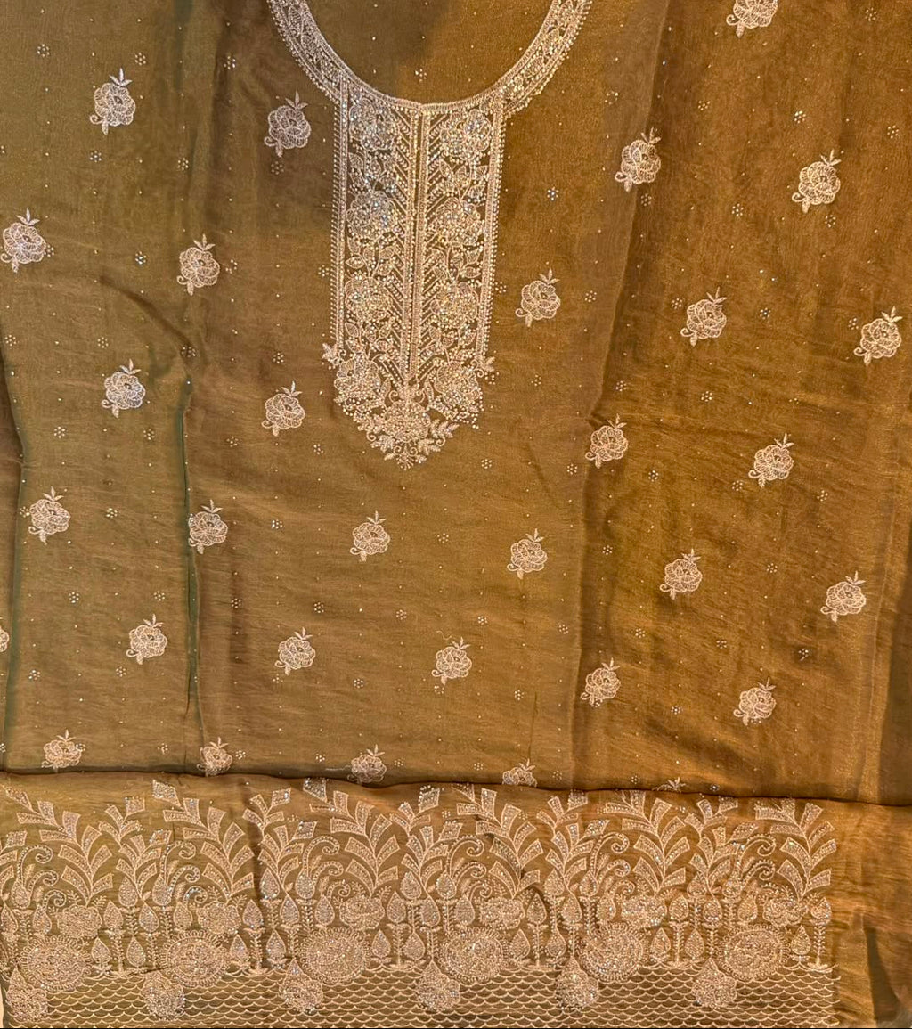 Golden swaroski dress material
