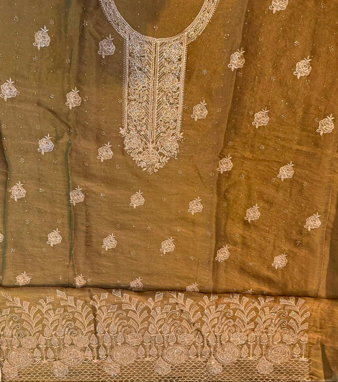 Golden swaroski dress material