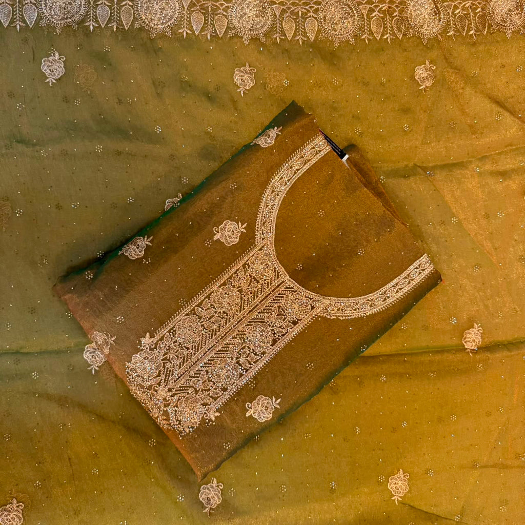 Golden swaroski dress material