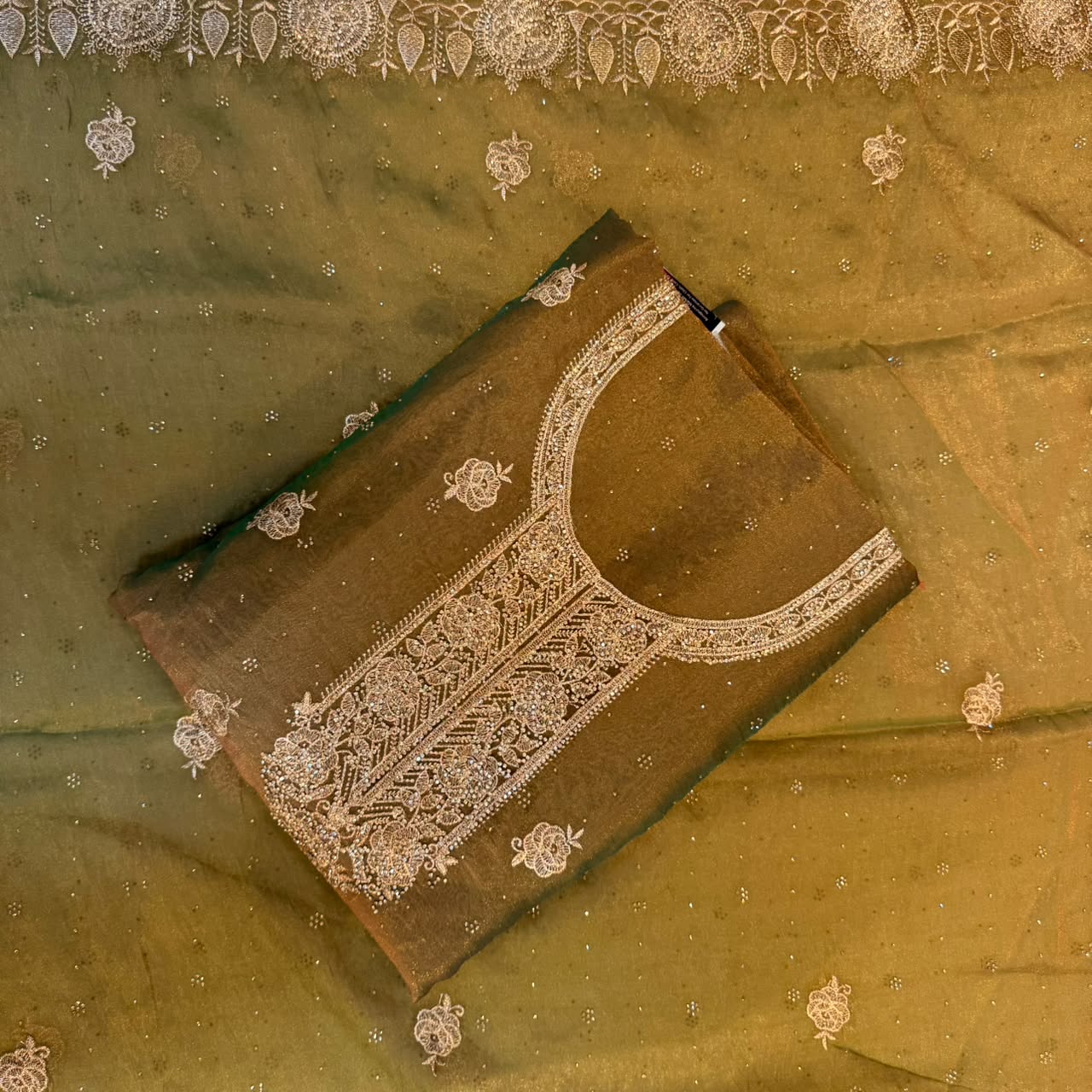 Golden swaroski dress material