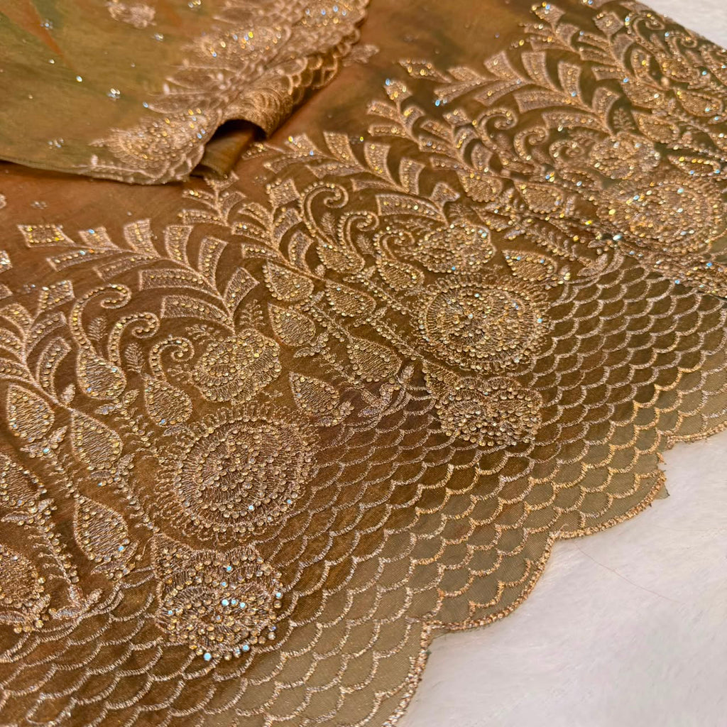 Golden swaroski dress material