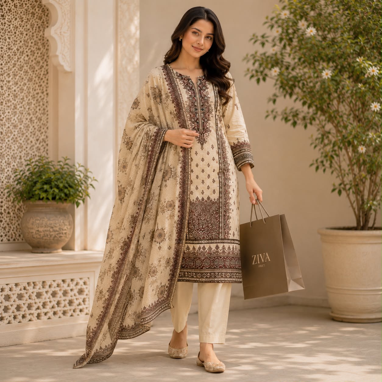 Ivory Royale Floral Grace Kurti Set