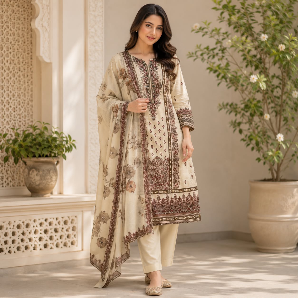 Ivory Royale Floral Grace Kurti Set