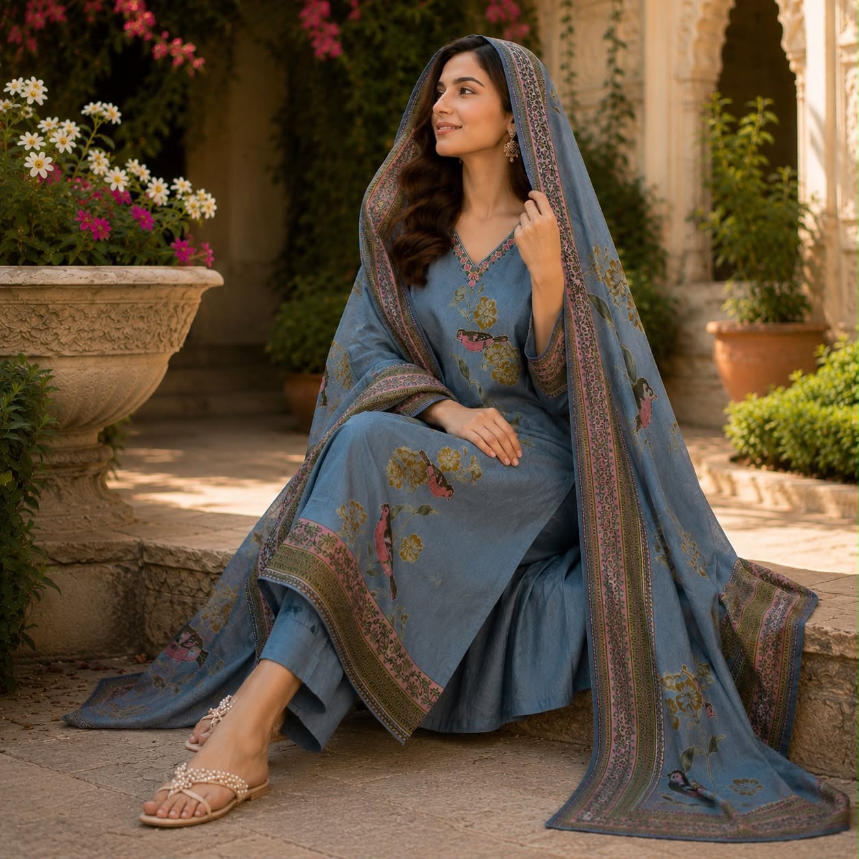 Rangrez Grey Printed Kurti Set
