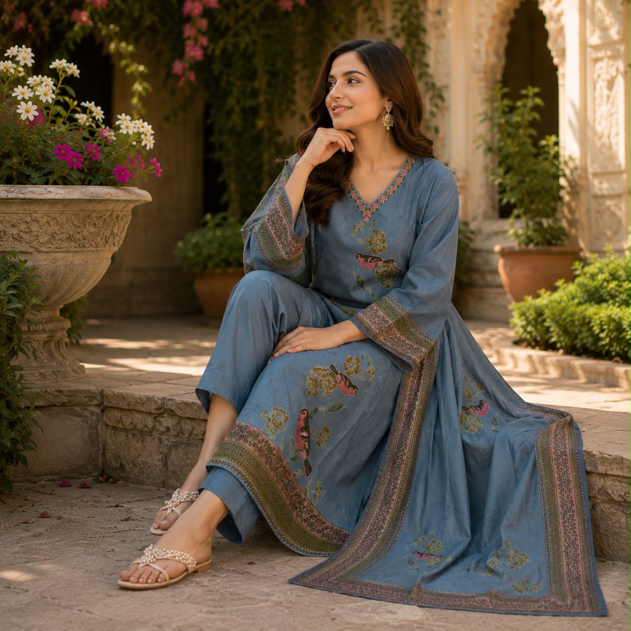Rangrez Grey Printed Kurti Set
