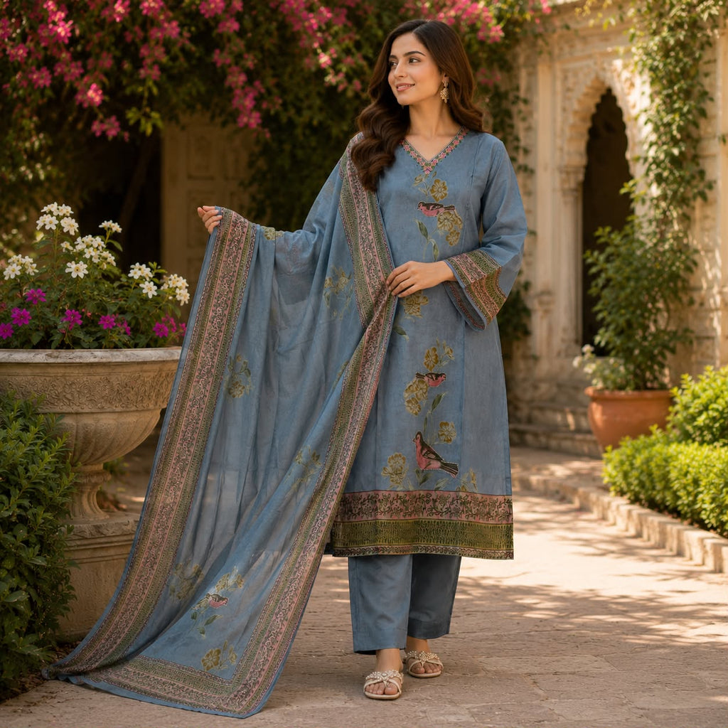 Rangrez Grey Printed Kurti Set