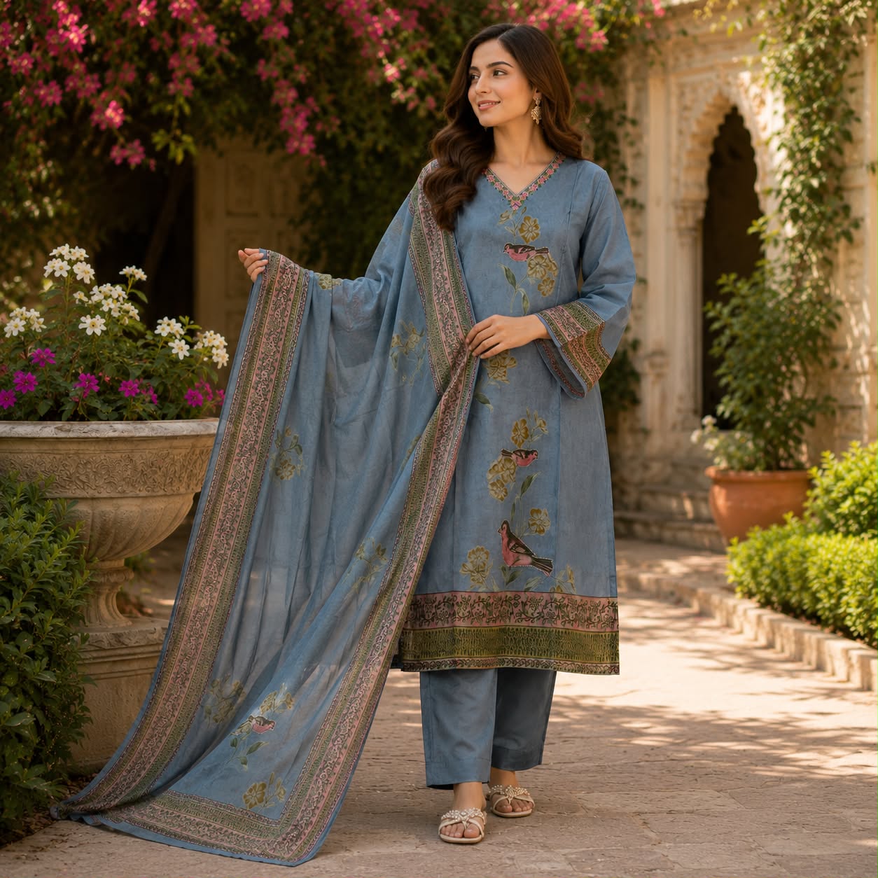 Rangrez Grey Printed Kurti Set
