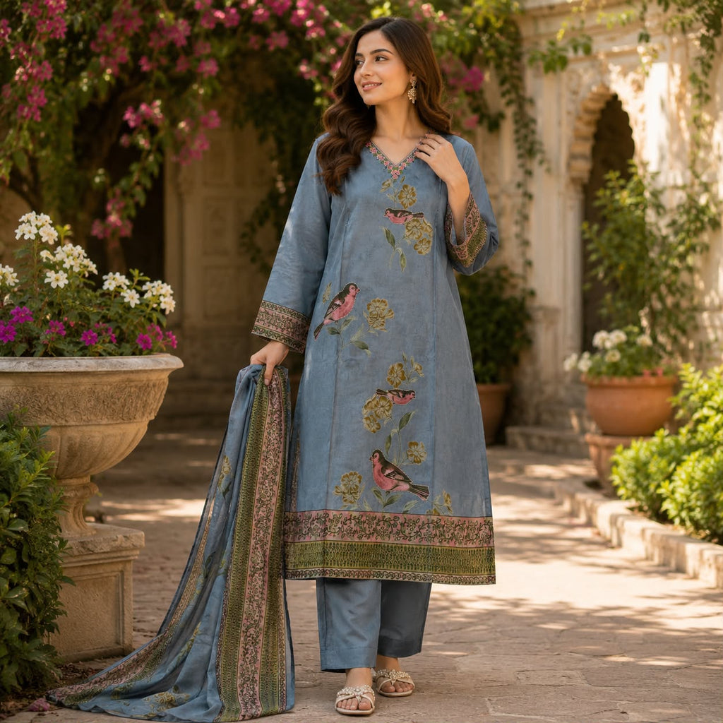 Rangrez Grey Printed Kurti Set